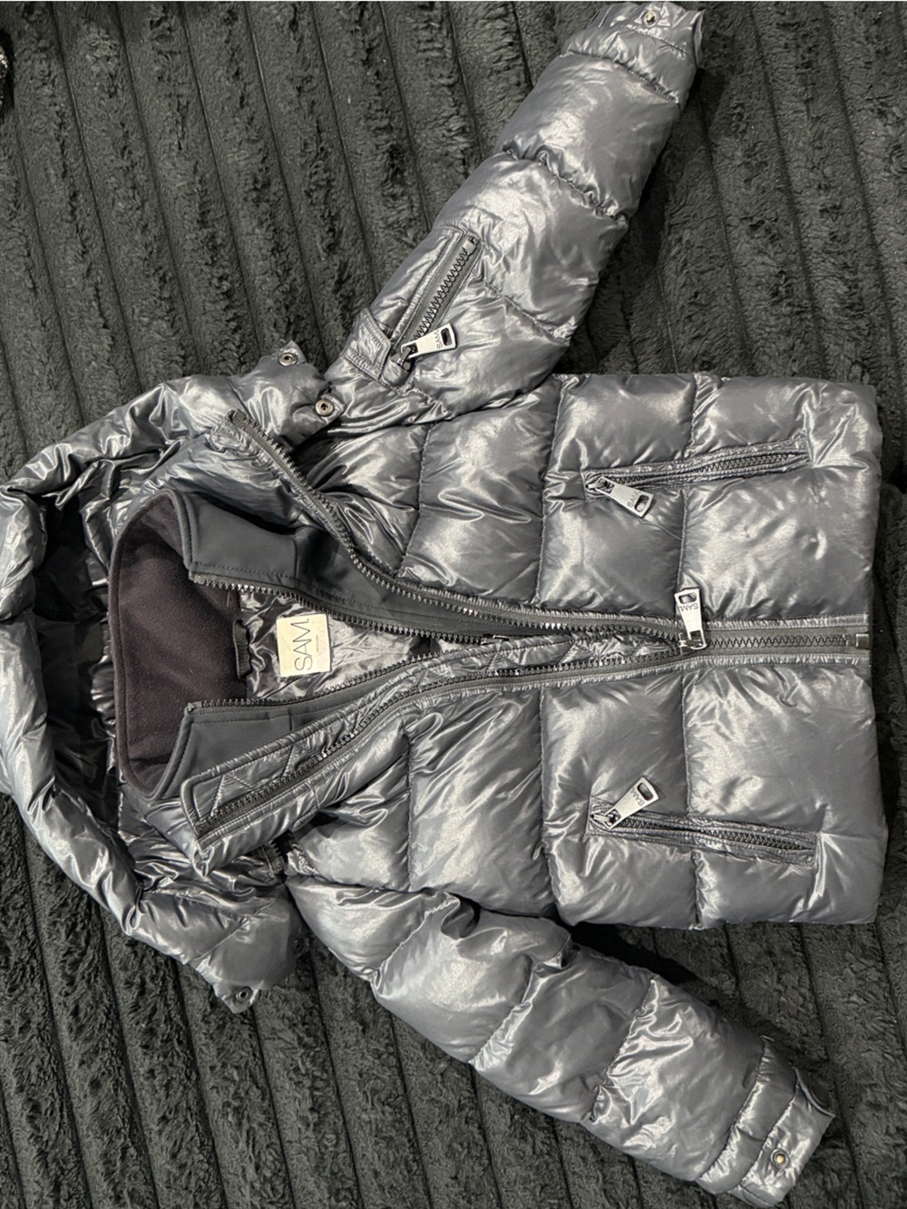 SAM. Kids Shiny Silver Hooded Puffer Jacket